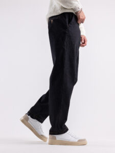 BERNA Pantalone denim con gamba morbida e pinces 220203 Nero (2)