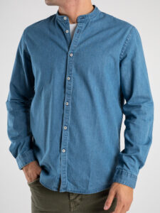 BL.11 Camicia in jeans con collo a coreana 1330 Azzurra (1)