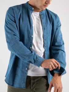 BL.11 Camicia in jeans con collo a coreana 1330 Azzurra (3)