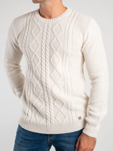 BL11 Maglione girocollo con trecce e greche centrali GAVIN Panna 23 (5)