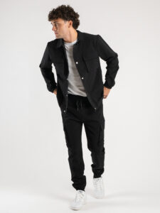 Coordinato camicia pesante con zip e bottoni + pantalone cargo DK16 Nero3