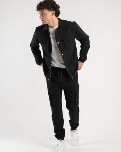 Coordinato camicia pesante con zip e bottoni pantalone cargo DK16 Nero3 Nuovi Arrivi