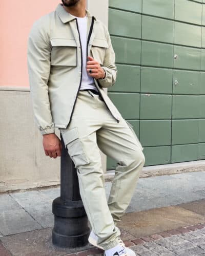 Coordinato camicia pesante con zip e bottoni pantalone cargo DK16 Salvia Nuovi Arrivi