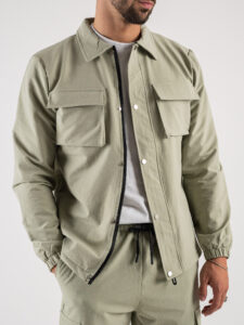 Coordinato camicia pesante con zip e bottoni + pantalone cargo DK16 Salvia2