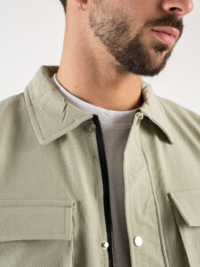 Coordinato camicia pesante con zip e bottoni + pantalone cargo DK16 Salvia3