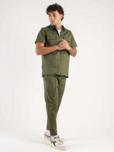 Coordinato giacchetta con zip + pantalone con coulisse e catenella ONE Verde Militare1