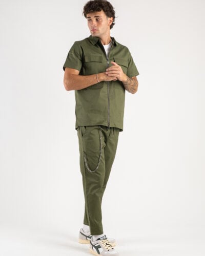 Coordinato giacchetta con zip pantalone con coulisse e catenella ONE Verde Militare1 Nuovi Arrivi