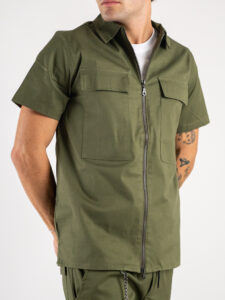 Coordinato giacchetta con zip + pantalone con coulisse e catenella ONE Verde Militare3