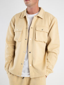 Coordinato morbido in policotone con camicia e pantalone cargo DK05 Beige2