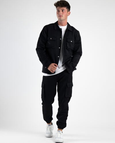 Coordinato morbido in policotone con camicia e pantalone cargo DK05 Nero1 Nuovi Arrivi