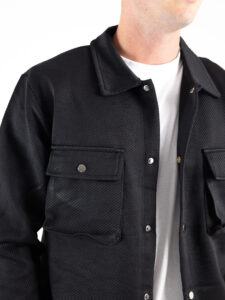 Coordinato morbido in policotone con camicia e pantalone cargo DK05 Nero4