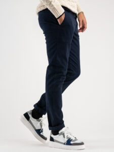 ESTASI Pantalone chinos invernale con risvolto made in Italy DETROIT Blu (3)