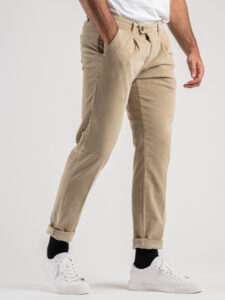 ESTASI Pantalone invernale morbido con pences in velluto made in Italy NEW YORK Beige (6)