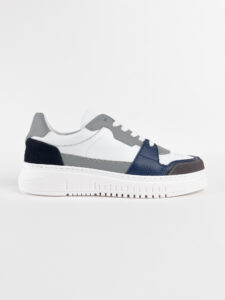 ESTASI Sneakers bianche sportive Made In Italy con inserti grigio e tallone blu DIEGO Blu4