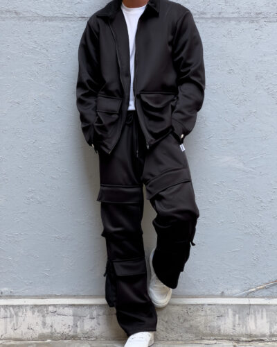 HYDO Coordinato giacchetta con zip pantalone cargo multi tasconato 615616 Nero3 Nuovi Arrivi