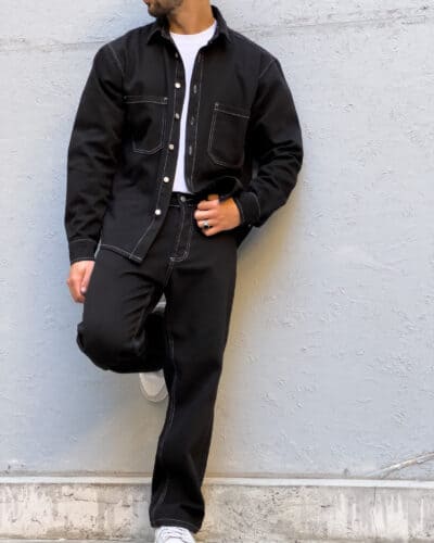 Jeans baggy con cuciture a contrasto PU2462 Nero Nuovi Arrivi