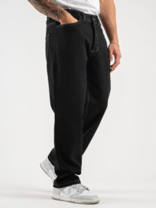 Jeans baggy con cuciture a contrasto PU2462 Nero3