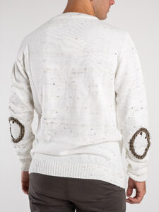 OVER-D Pullover bottonato a girocollo con toppe sui gomiti OE1F2W3M59 Avorio (1)