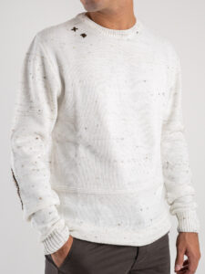 OVER-D Pullover bottonato a girocollo con toppe sui gomiti OE1F2W3M59 Avorio (3)
