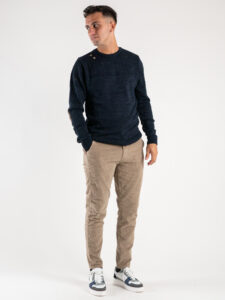 OVER-D Pullover bottonato a girocollo con toppe sui gomiti OE1F2W3M59 Blu (1)
