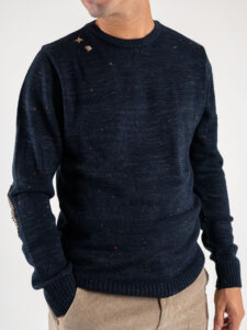 OVER-D Pullover bottonato a girocollo con toppe sui gomiti OE1F2W3M59 Blu (2)