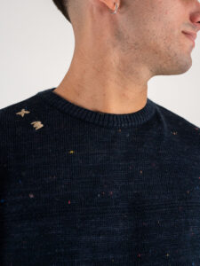 OVER-D Pullover bottonato a girocollo con toppe sui gomiti OE1F2W3M59 Blu (3)