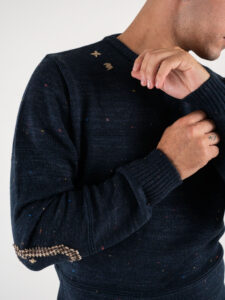 OVER-D Pullover bottonato a girocollo con toppe sui gomiti OE1F2W3M59 Blu (5)