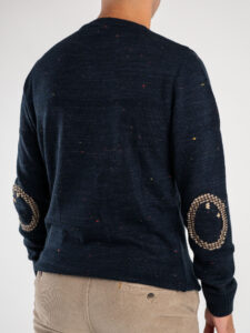 OVER-D Pullover bottonato a girocollo con toppe sui gomiti OE1F2W3M59 Blu (6)