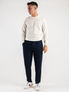 Pantalone chinos morbido con coulisse e bottone in vita BARCELLONA Blu (1)