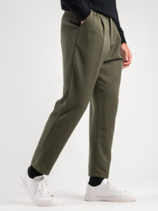 Pantalone chinos morbido con coulisse e bottone in vita BARCELLONA Verde Oliva (4)
