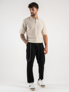Polo in maglia lavorata in misto lana 311 Beige1