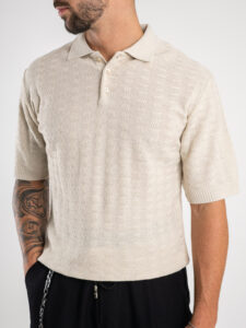 Polo in maglia lavorata in misto lana 311 Beige2
