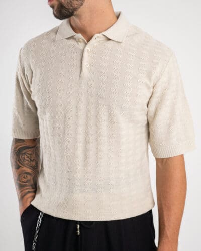 Polo in maglia lavorata in misto lana 311 Beige2 Nuovi Arrivi
