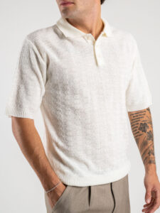Polo in maglia lavorata in misto lana 311 Panna2