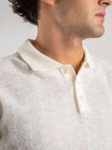 Polo in maglia lavorata in misto lana 311 Panna3