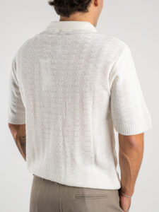 Polo in maglia lavorata in misto lana 311 Panna5