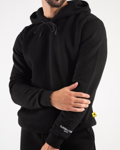 SUPERCULTURE Felpa con cappuccio felpata t.unita con logo sul polso JOY Z Nera3 Nuovi Arrivi