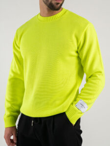 SUPERCULTURE Maglione girocollo basico misto lana M800 Giallo Fluo2