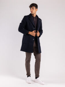 V2 Cappotto sartoriale punto riso in misto lana con scollo a v CUSPRIS Blu (2)