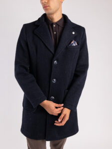 V2 Cappotto sartoriale punto riso in misto lana con scollo a v CUSPRIS Blu (4)