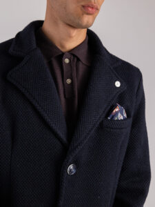 V2 Cappotto sartoriale punto riso in misto lana con scollo a v CUSPRIS Blu (5)