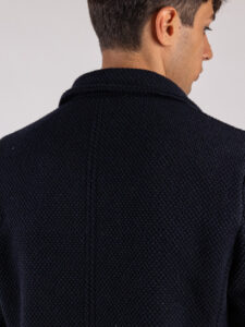 V2 Cappotto sartoriale punto riso in misto lana con scollo a v CUSPRIS Blu (7)