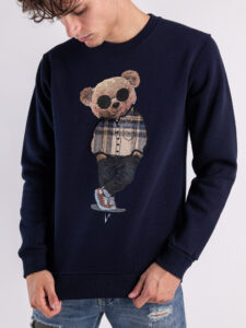 V2 Felpa girocollo felpata con stampa TEDDY24 Blu (1)