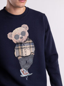 V2 Felpa girocollo felpata con stampa TEDDY24 Blu (3)