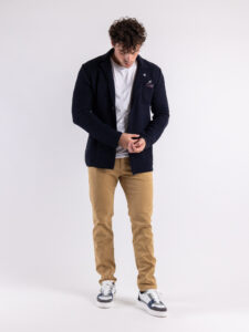 V2 Giacca in maglia misto lana merino con pochette GULOPE Blu (2)