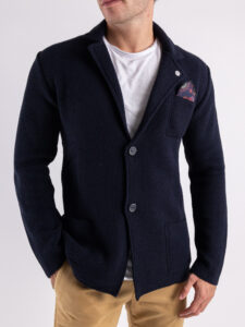 V2 Giacca in maglia misto lana merino con pochette GULOPE Blu (5)