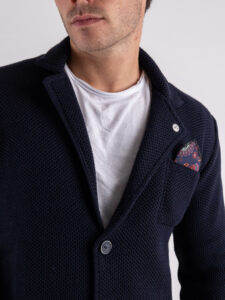 V2 Giacca in maglia misto lana merino con pochette GULOPE Blu (6)