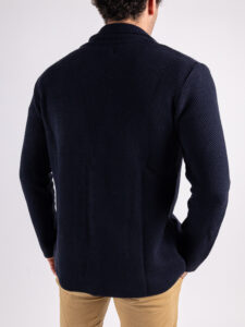 V2 Giacca in maglia misto lana merino con pochette GULOPE Blu (7)