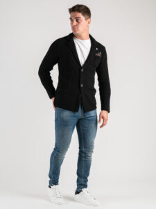 V2 Giacca in maglia misto lana merino con pochette GULOPE Nera (2)