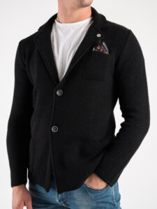 V2 Giacca in maglia misto lana merino con pochette GULOPE Nera (3)
